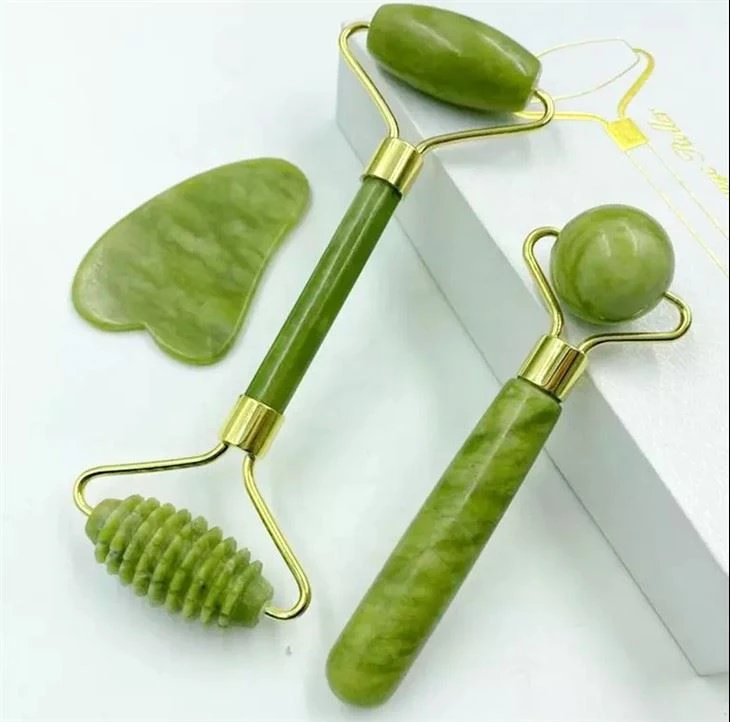 3'ü 1 arada Mini Yeşil Yeşim Roller Gua Sha Set