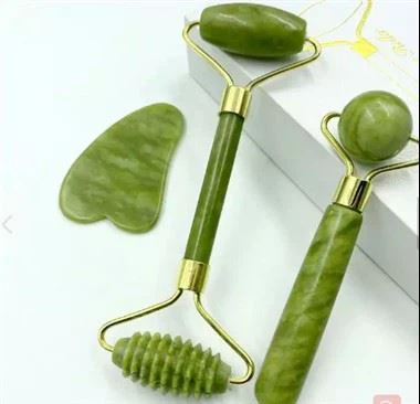 Kuvars taş kristal yeşim yüzü masaj silindiri gua sha seti