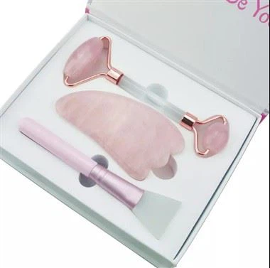 Rose Quartz Jade Roller ve Gua Sha Board